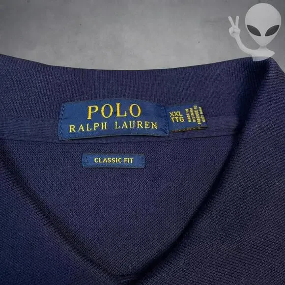 NWT Polo Ralph Lauren Long Sleeve Knit Polo Shirt 2XL Navy Classic Fit - Picture 3 of 6